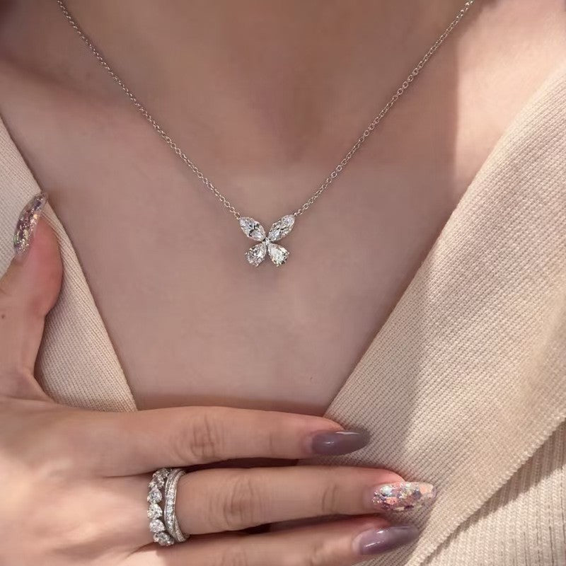 S925 sterling silver necklace for women, butterfly marquee high carbon diamond, niche design, light luxury style, high-end collarbone chain, niche design