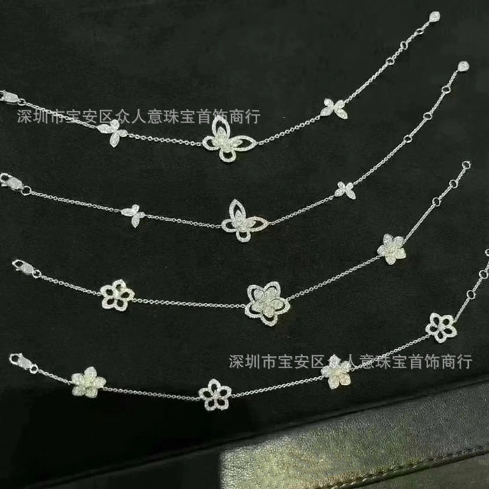 Gejia Phantom Butterfly Bracelet S925 Silver Plated 18K Gold Niche Design Hollow Four Flowers Blossom Full Diamond Bracelet